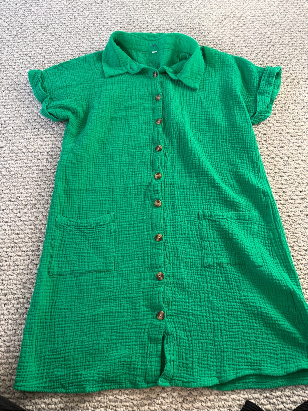 Womens Emerald Green Button-Front Casual Dress